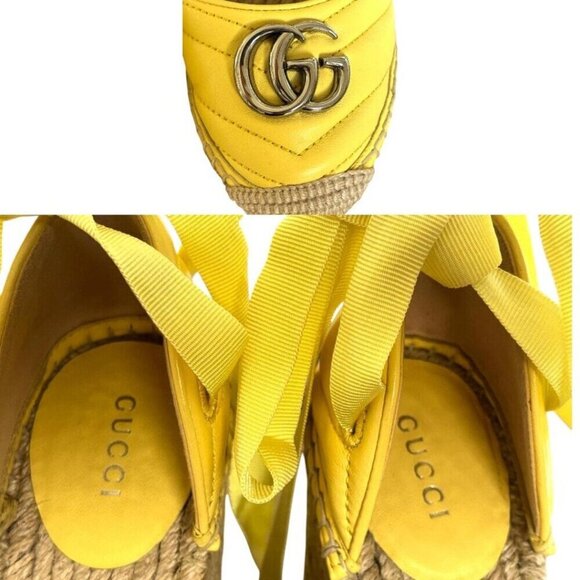 RARE COLOR Gucci Marmont Platform Espadrille Wedges Sandals Banana  7 LIKE NEW - Picture 5 of 7